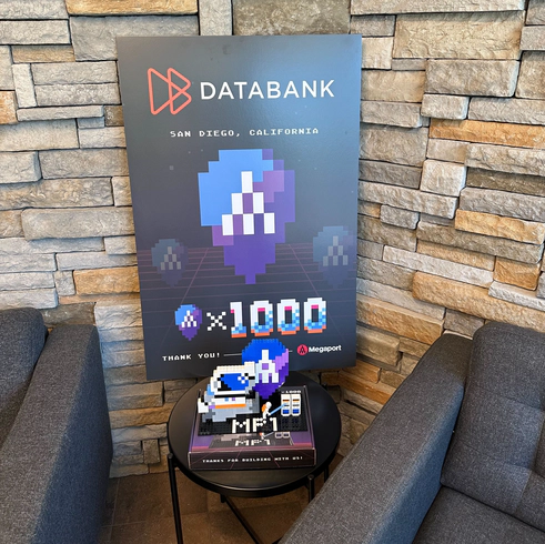 Some Megaport goodies on display in DataBank's SAN1 lobby.