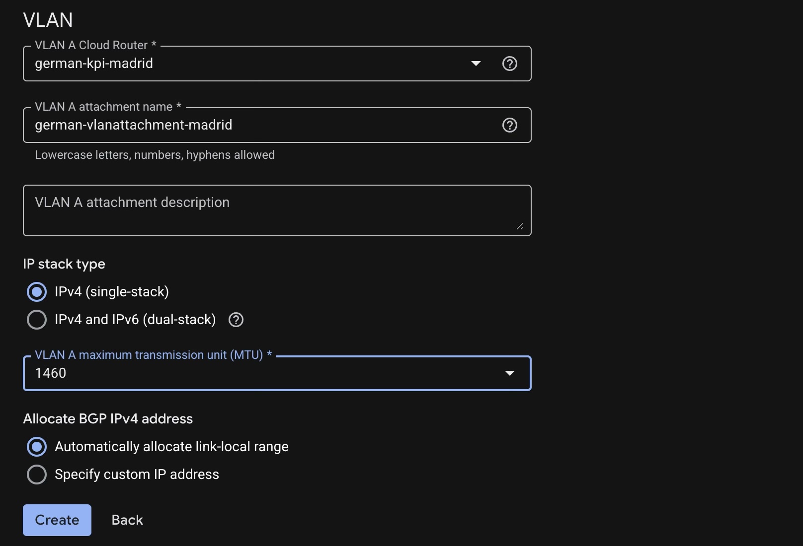 Selección del Cloud Router de GCP