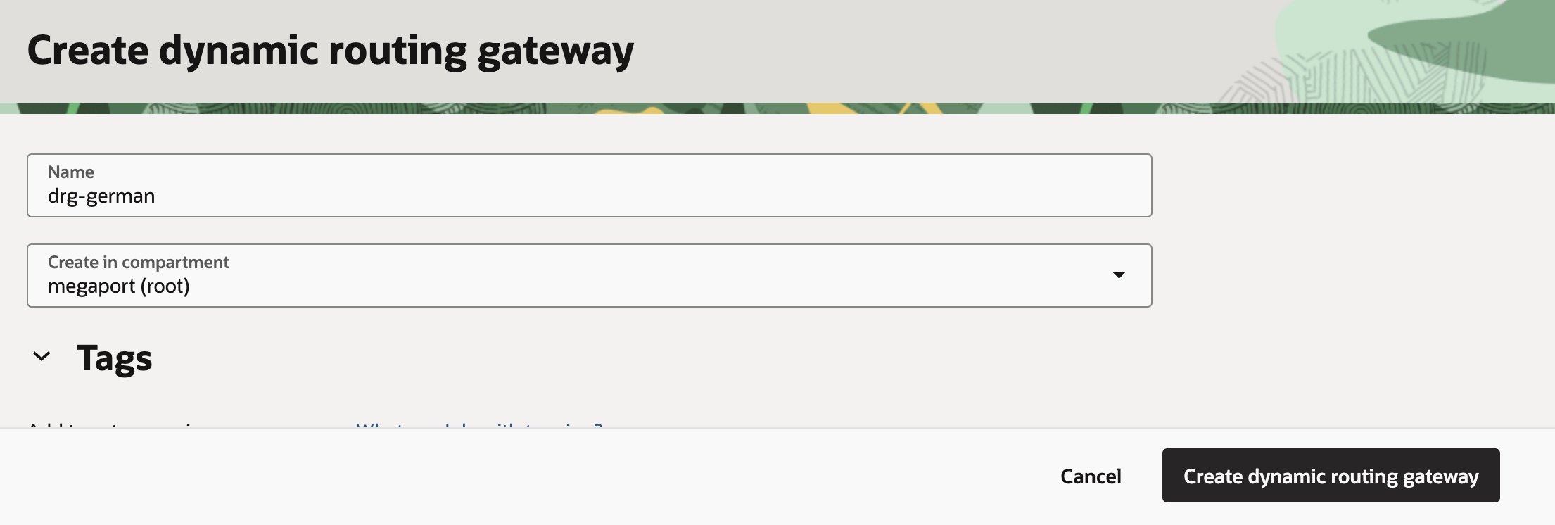 Crear Dynamic Routing Gateway - nombre drg-german