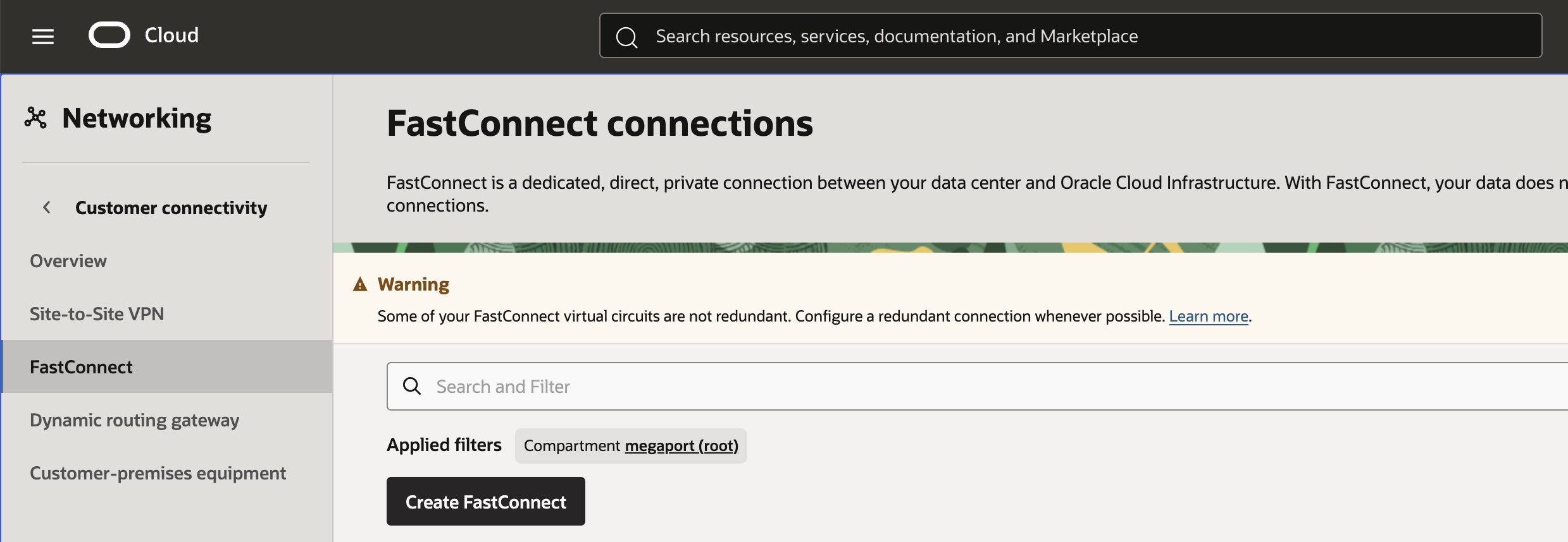 FastConnect connections en OCI
