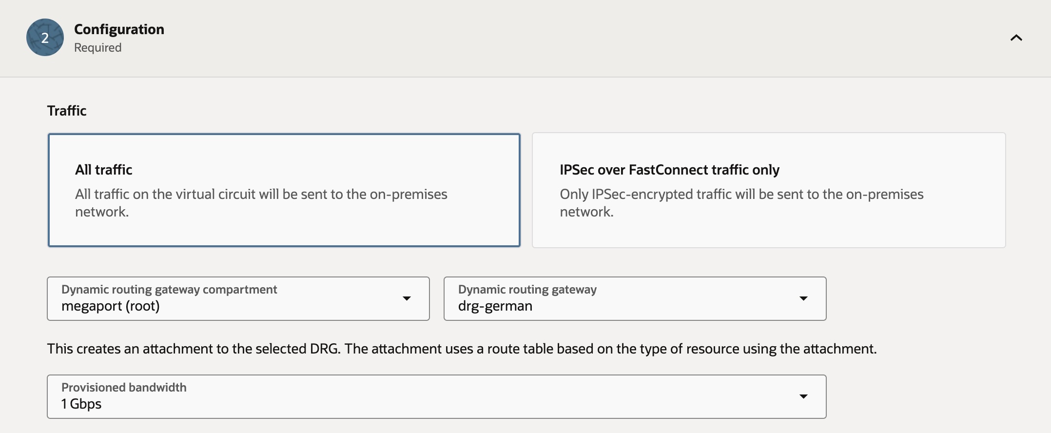 Configuración de tráfico, DRG y ancho de banda