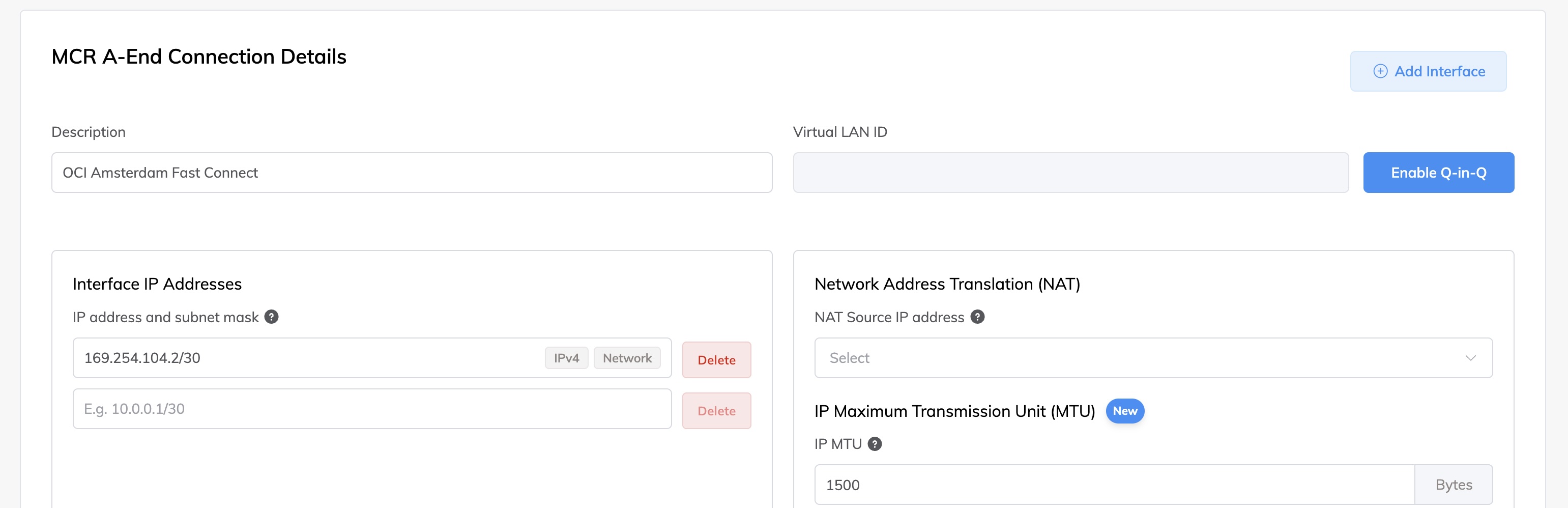MCR A-End Connection Details - configuración de IP