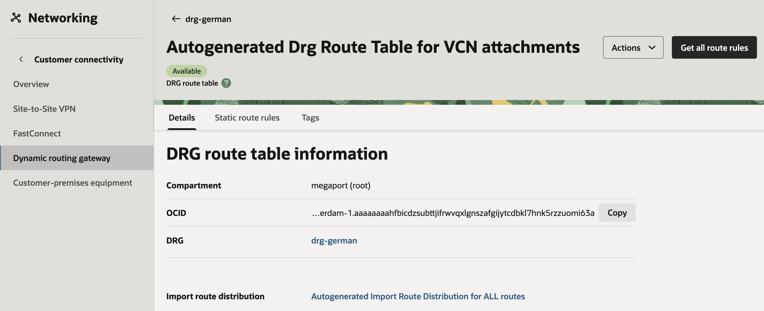 Autogenerated Drg Route Table for VCN attachments