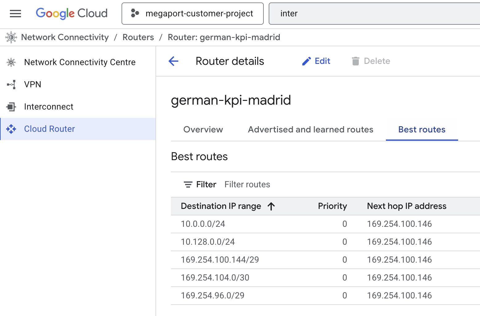 GCP Cloud Router - Best routes con subredes de OCI
