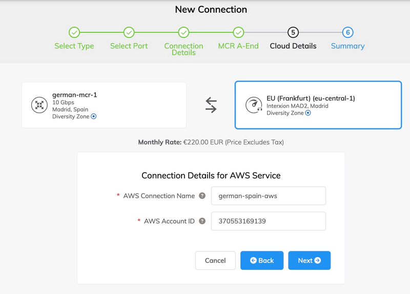 Detalles de conexión para el servicio AWS