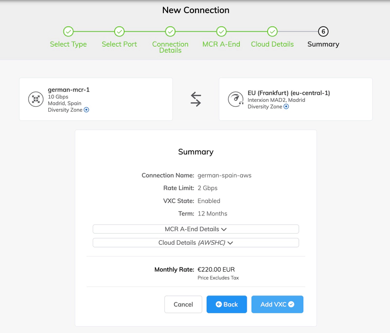 Nuevo resumen de conexión