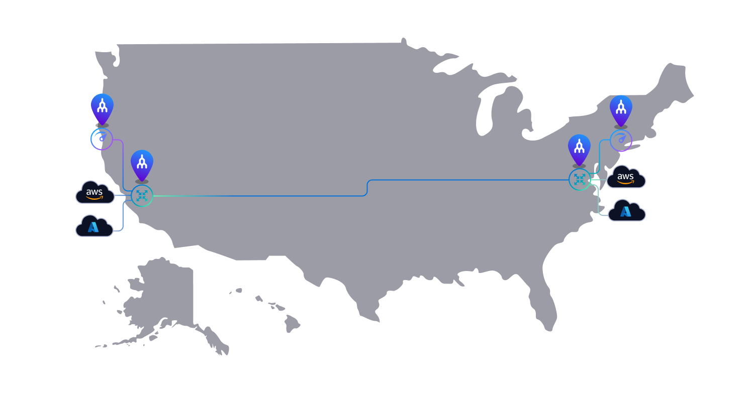 Virtual Connectivity Hub spanning a larger US map
